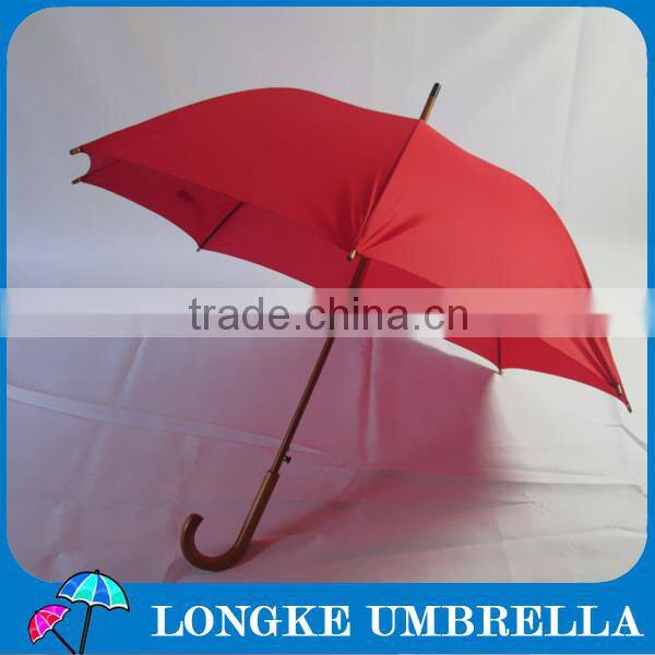 23" plain red color wooden shaft wooden handle umbrella ,pongee fabric