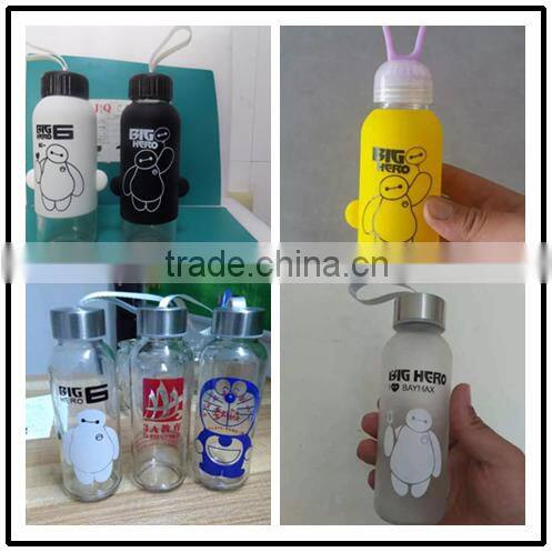 "Big hero" glass water bottle with silicone case