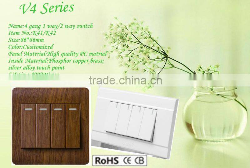 10A 250V 4 gang 2 way shotel doorbell touch panel switch