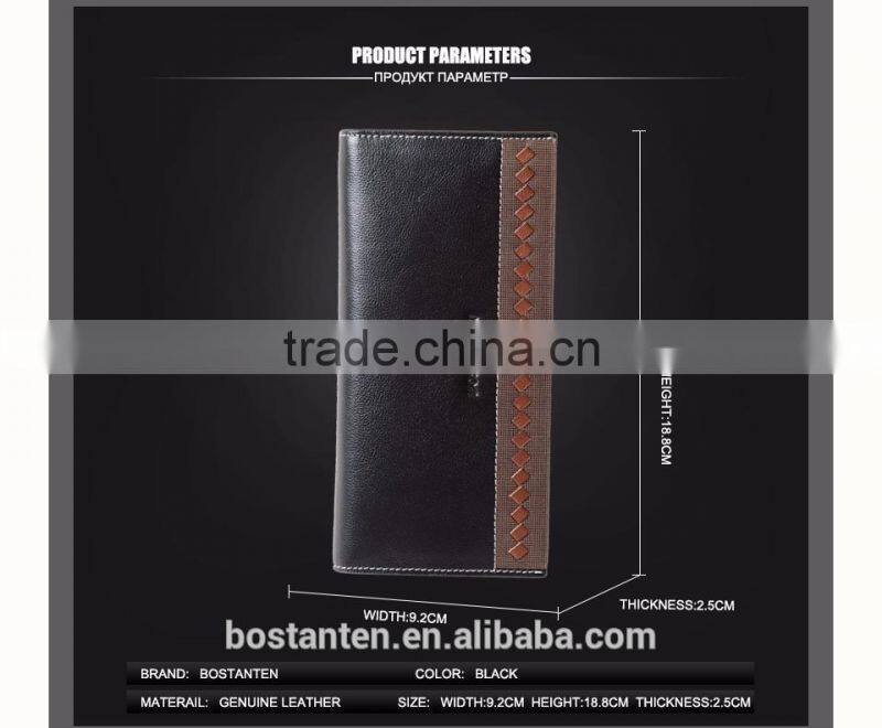 business men genuine leather money clip long wallet and clutch bag