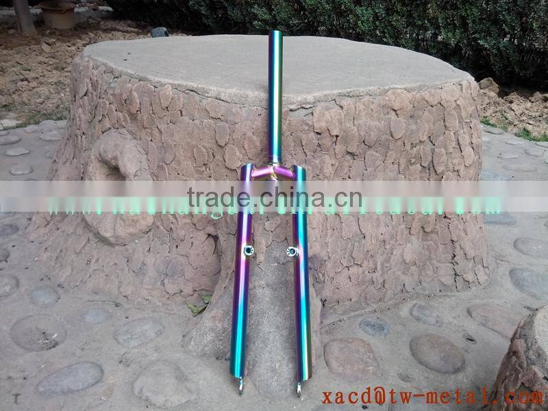 titanium MTB bike front fork with rainbow color mountain bike front fork titanium rainbow color mtb front fork
