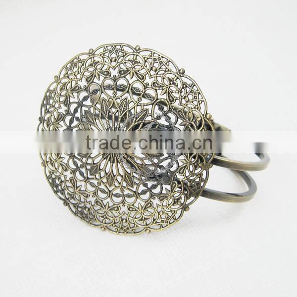 56mm setting vintage brass round flower base tray bracelet blank,antiqued bronze bracelet cuff tray 1900021