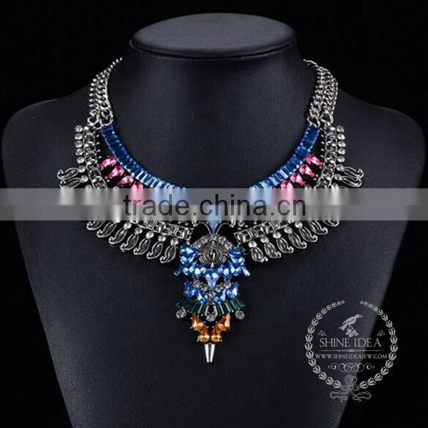 high quality vintage colorful rhinestone chunky statement necklace tin alloy fashion women pendant necklace 6390068