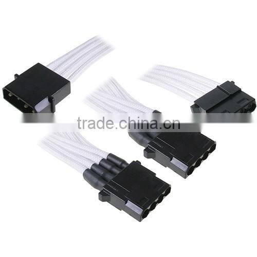 4 Pin IDE To 3x LP4 Extension 55cm - Sleeved Cable White / Black