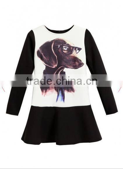 Black Glasses Dog Print Falbala Cotton Blend new Dress