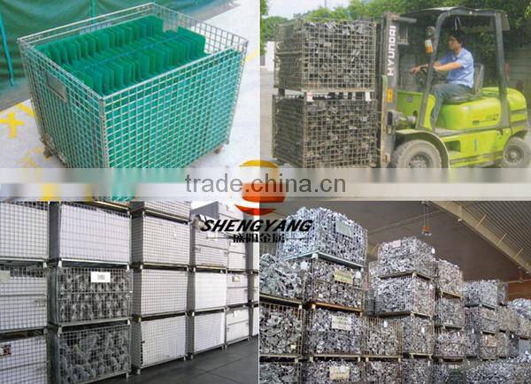 Hot recycle collapsible stillage cages galvanized metal wire mesh storage bins factory warehouse used storage cages with wheels