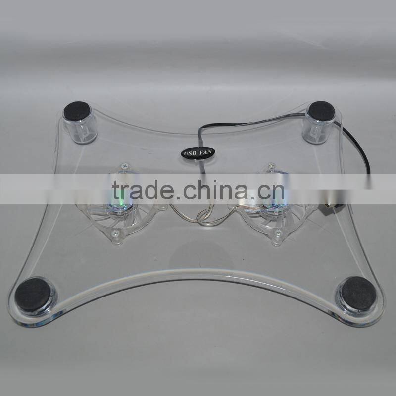 cheap stock selling 2.2mm transparent LAPTOP COOLER COOLING PAD 2 FAN with light FOR LAPTOP Notebook