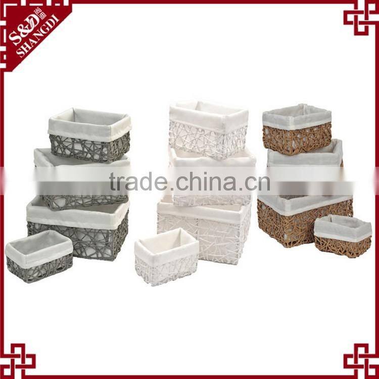 Set of 4 paper rope hand woven storage basket wit liner