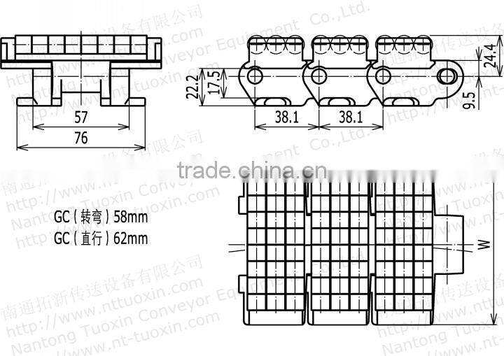 LBP882TAB Side Flexing Heavy Duty Plastic Roller Chain