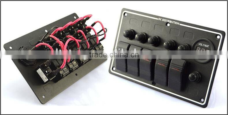 5 GANG ALUMINUM LED WATERPROOF ROCKER SWITCH PANE+VOLTMETER