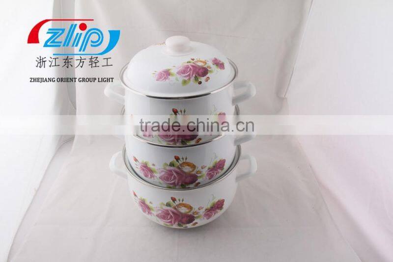 The Best Quality 3 Pcs Enamel Casserole With Metal Cover Beautiful Decal