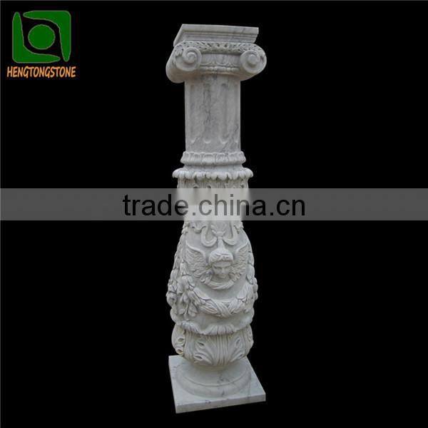 Grey Marble Carved Pillar with Figure