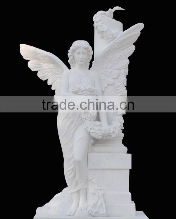 Hand Carved White Marble Angel Engraving Tombstone