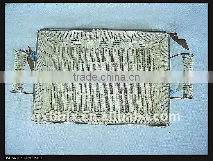 Rectangle paper rope woven iron frame storage fast food trays