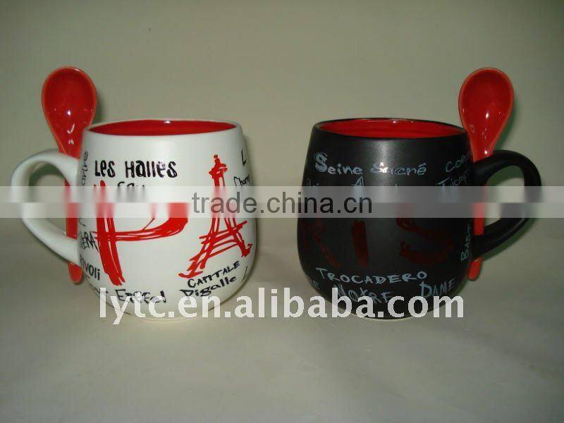 ceramic couple cup with spoon