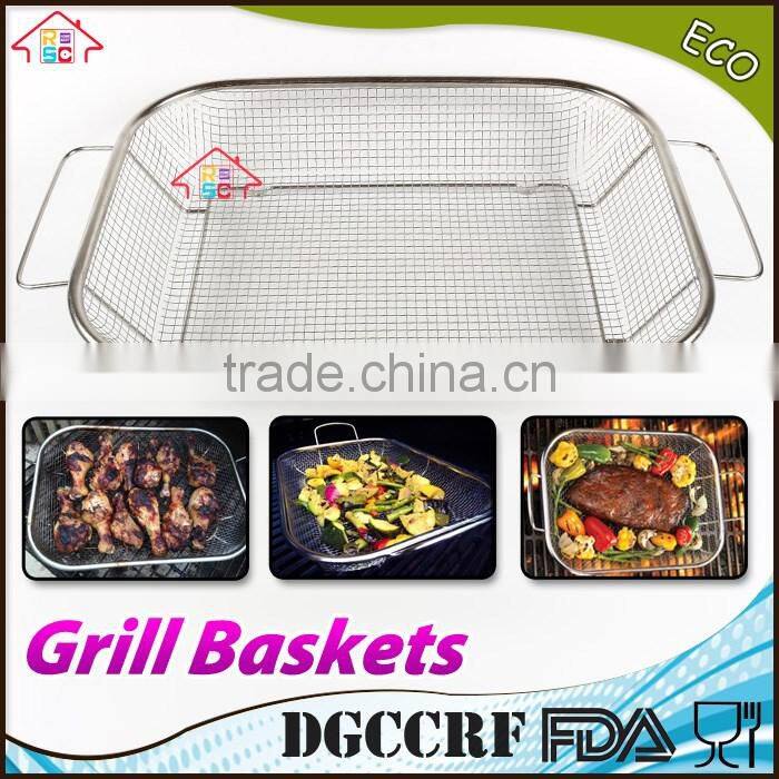 NBRSC BBQ Vegetable Stainless Steel Non-Stick Grill Basket Outdoor Cooking Grilling
