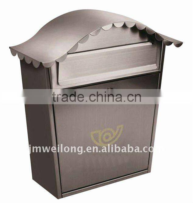 galvanized metal mail box in the shape of small house