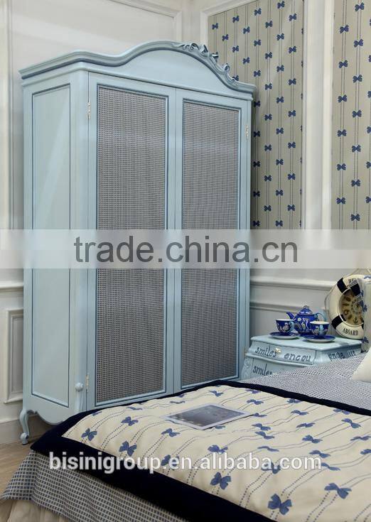 European style classic design boys light blue children wooden carved cloth art cot bed - BF07-70356
