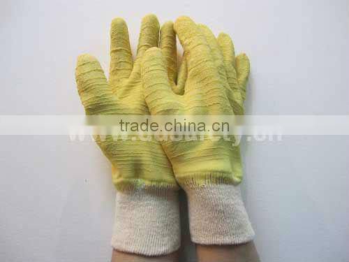 DDSAFETY 2017 Cotton Interlock Liner Gloves With Fully Yellow Latex Crinkle Finished
