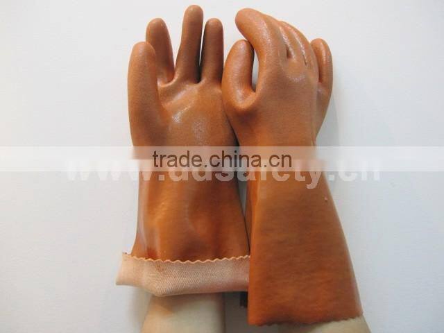 DDSAFETY PVC Gloves Orange PVC Fully Smooth Dipped 100%Cotton Liner Gloves