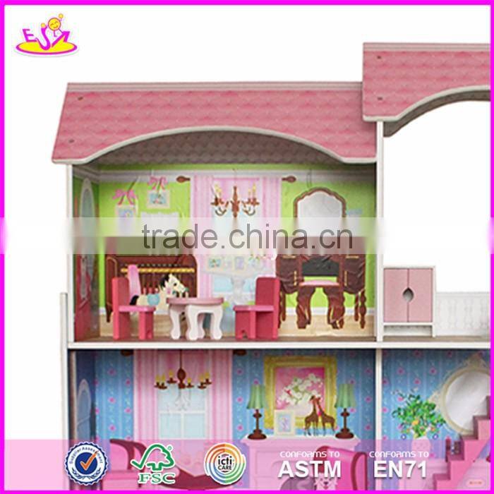 2017 Best preschool pretend play large wooden kids doll house set W06A248