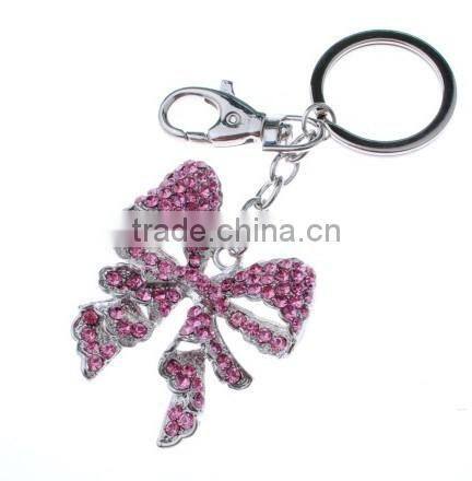 fashionable cheap pink rhinestone bow tie keychains in bulk KY07-0036