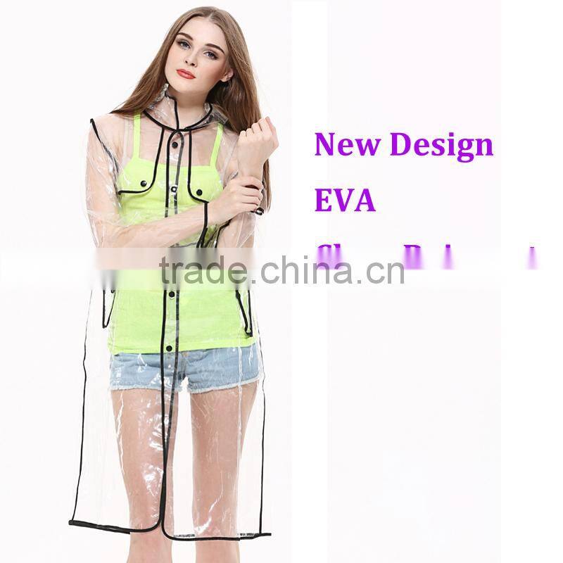 wholesale fashion transparent eva raincoat with good quality