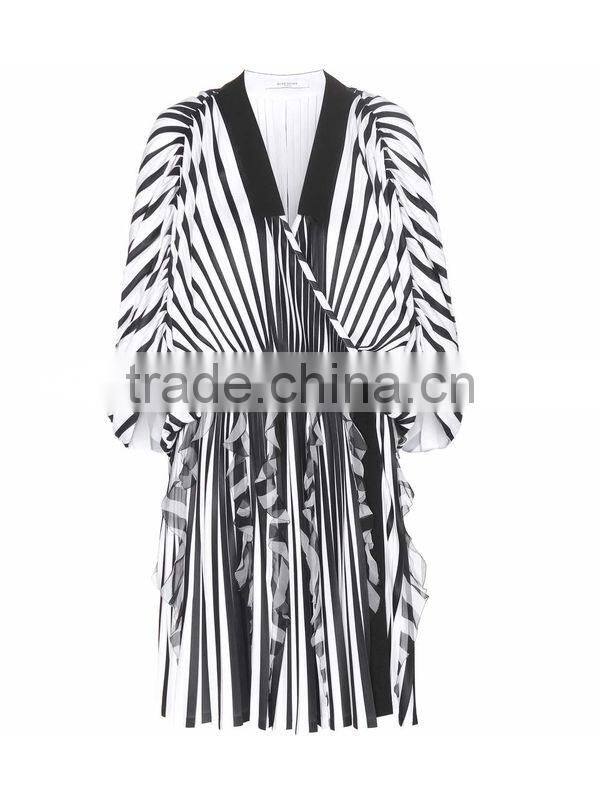 2016 women chiffon dress, floral sublimation prints pleated dress