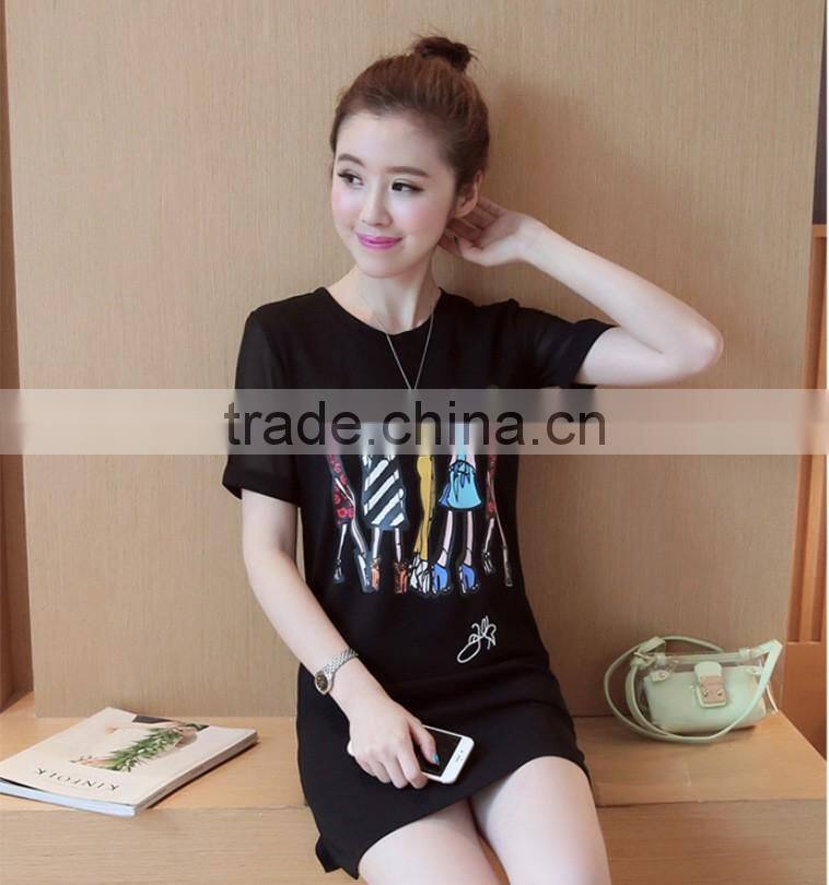 Plus size good quality fashion new arrival printed women t shirts and girl T-shirt dresses