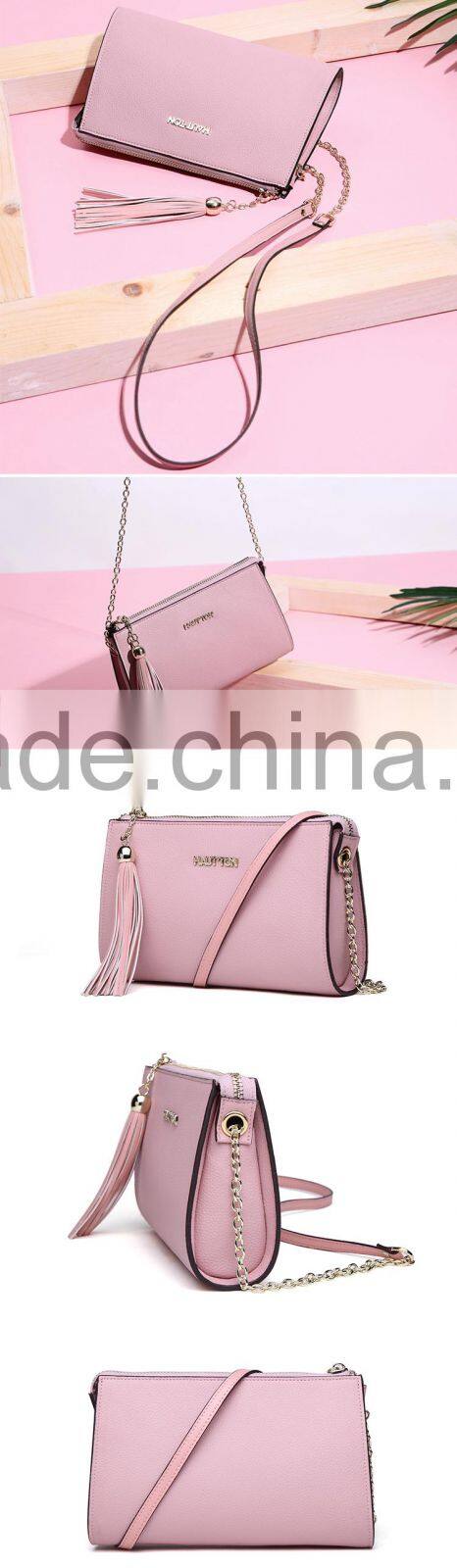 China Wholesale Ladies Small Pink Messenger Bags High Quality Popular Women Genuine Split Cow Leather Strap Shoulder Bag