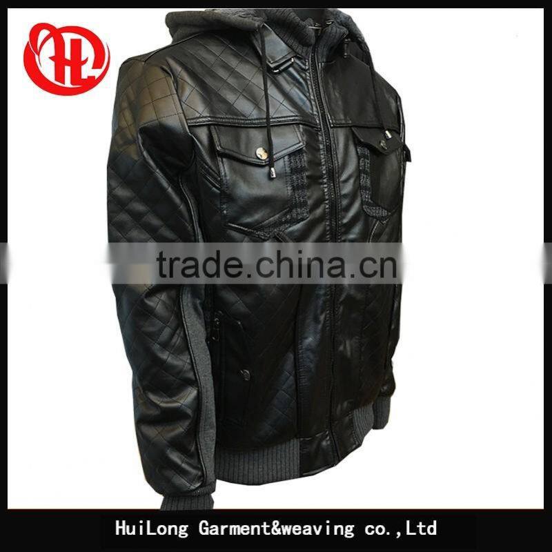 High quality Winter thick fur lining fleece hoodymen pu leahter jacket