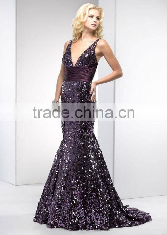 dark purple full beads bandage dress