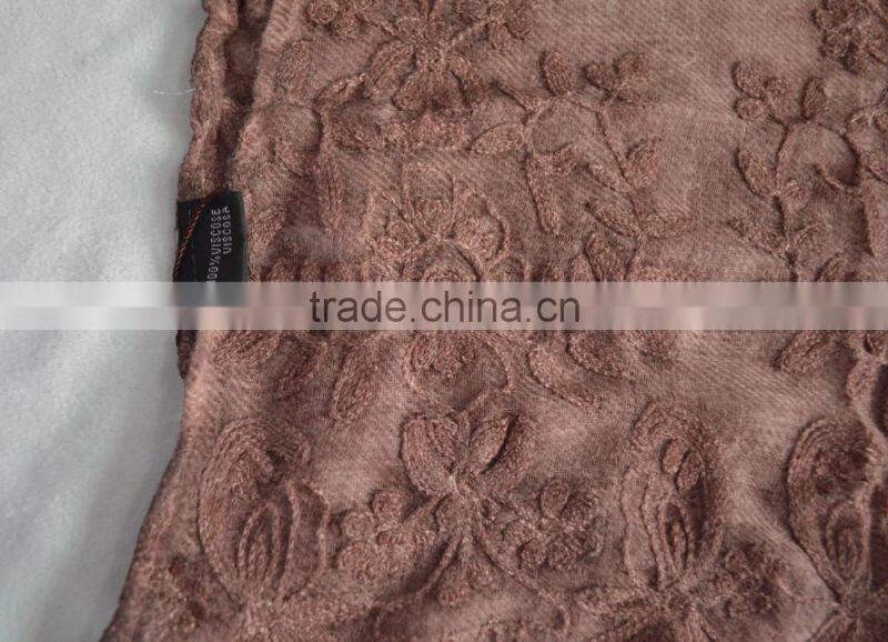 Fashion lady stitching floral popular pashmina shawl plain viscose scarf