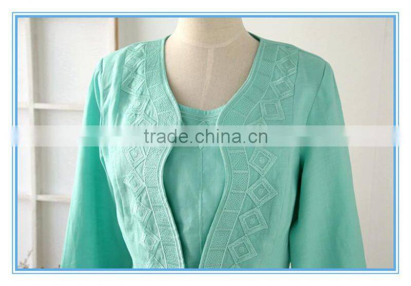 Ramie Linen Embroidery 3pcs Sets Western Boutique Style Ladies Church Suit