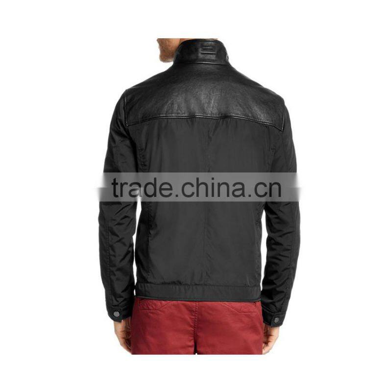 men's fashion semi leather jacket patchwork leather jacket