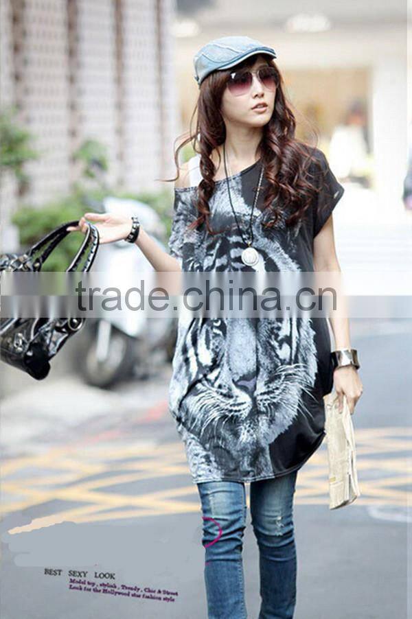 Summer Korean style plus size loose round neck short sleeve casual tiger printing 3D t shirt wholesale