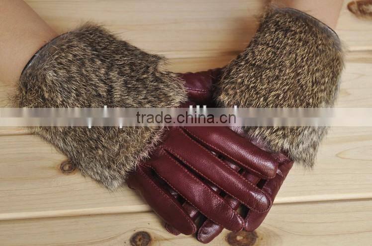 rabbit hair lady fashion sheep leather gloves