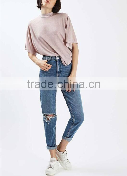 Blank women metallic batwing t-shirt