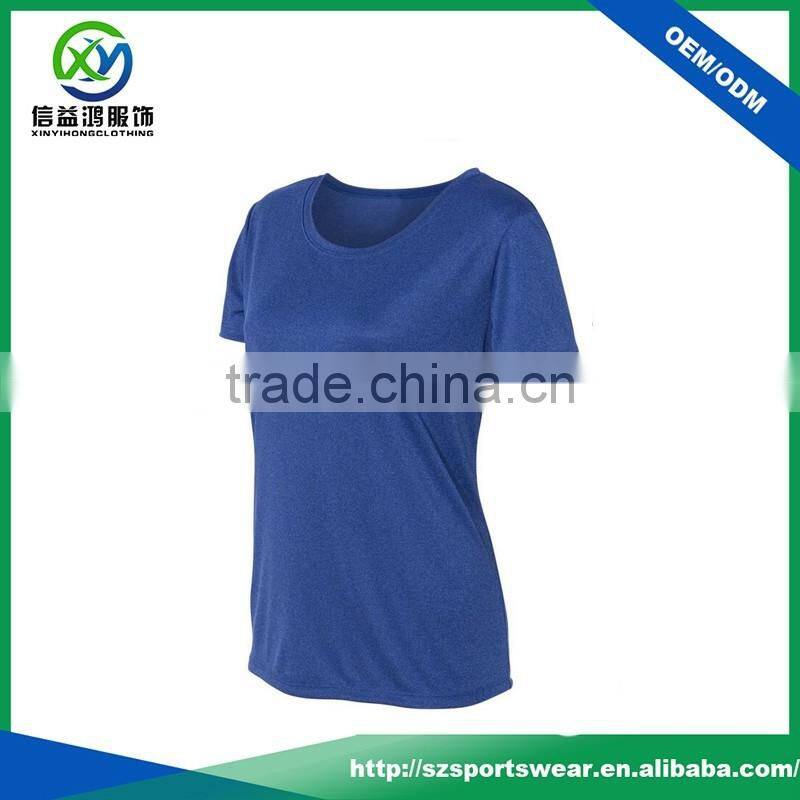 High quality simple design deeply o-neck women's polyester t-shirt