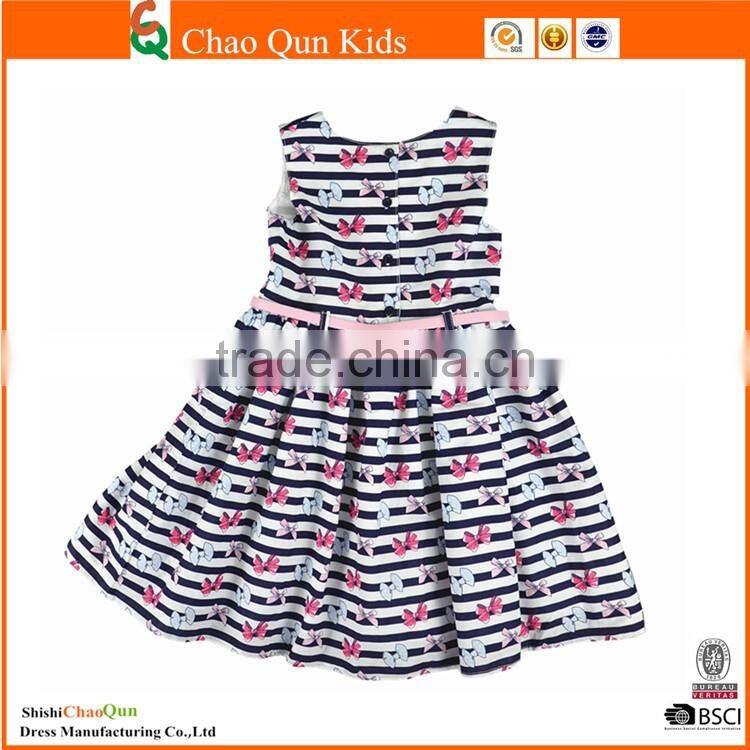 New classic stripes muti-layers summer latest fashion dresses with bow print