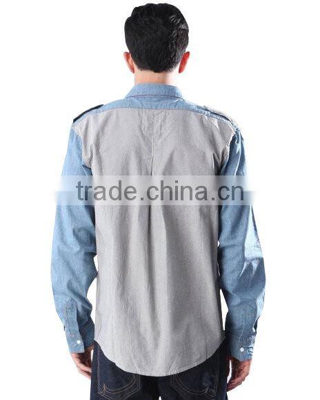 2016 customized cotton uniform long sleeve denim dress shirt for men