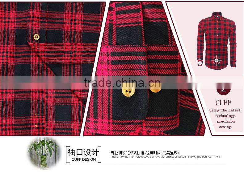 2017 latest shirts pattern for men flannel plaids with button down collar