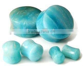 Double flare blue stone ear plug organic body jewelry, stone flesh tunnel/(ear expander) body Piercing jewelry