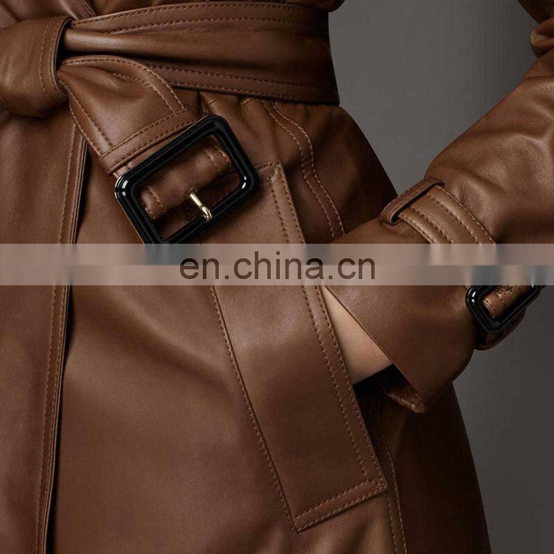 2015 women's long overcoat PU leather jacket women winter