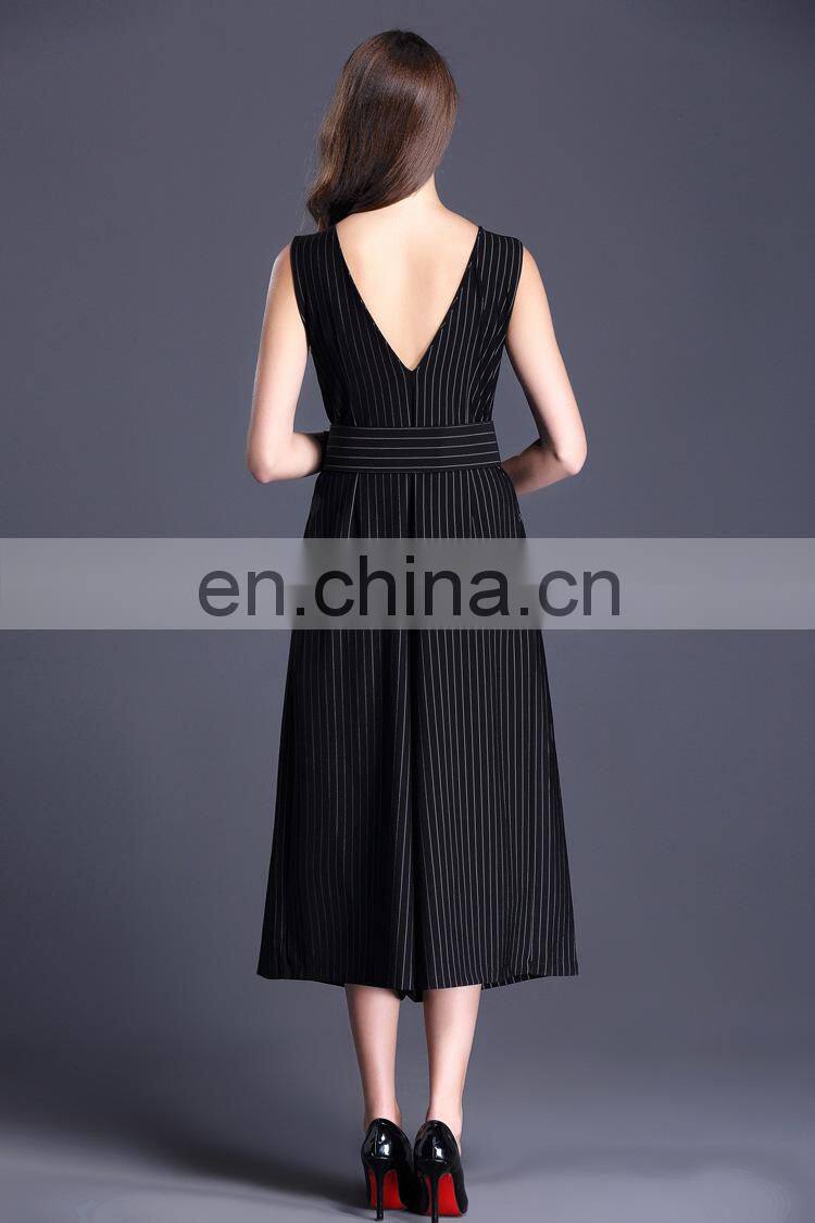 Topshop design V neck stripe pattern jumpsuits for women 2015