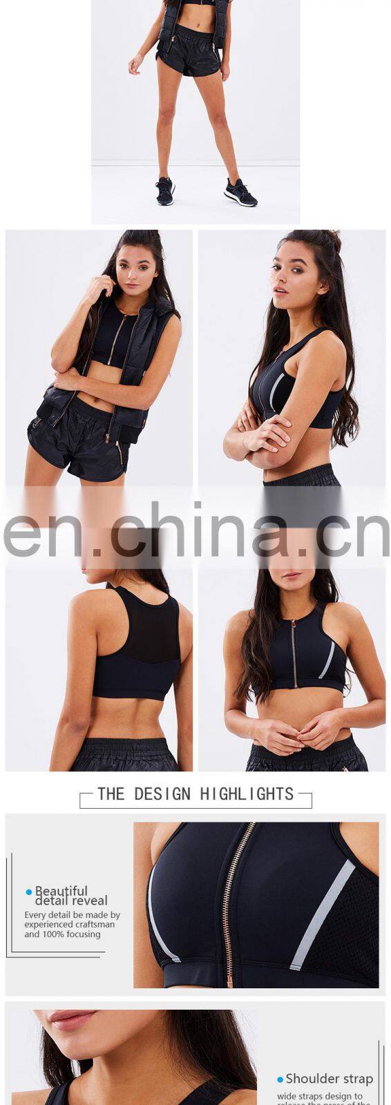 highly stretchy movable cup polyester yoga ladies top sports wear plus size stylish sexy bra with texting fabric