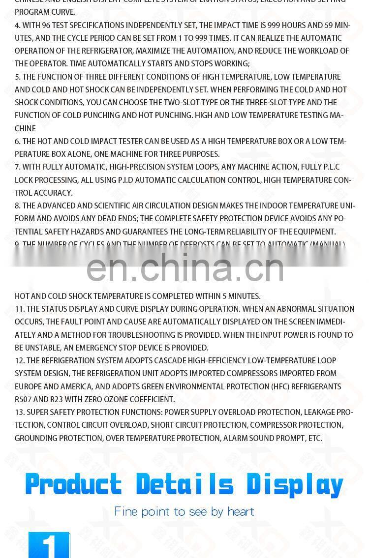 Testing Equipment Environmental Air cooled Cycle Thermal Shock Fast Impact Temperature Test Chamber