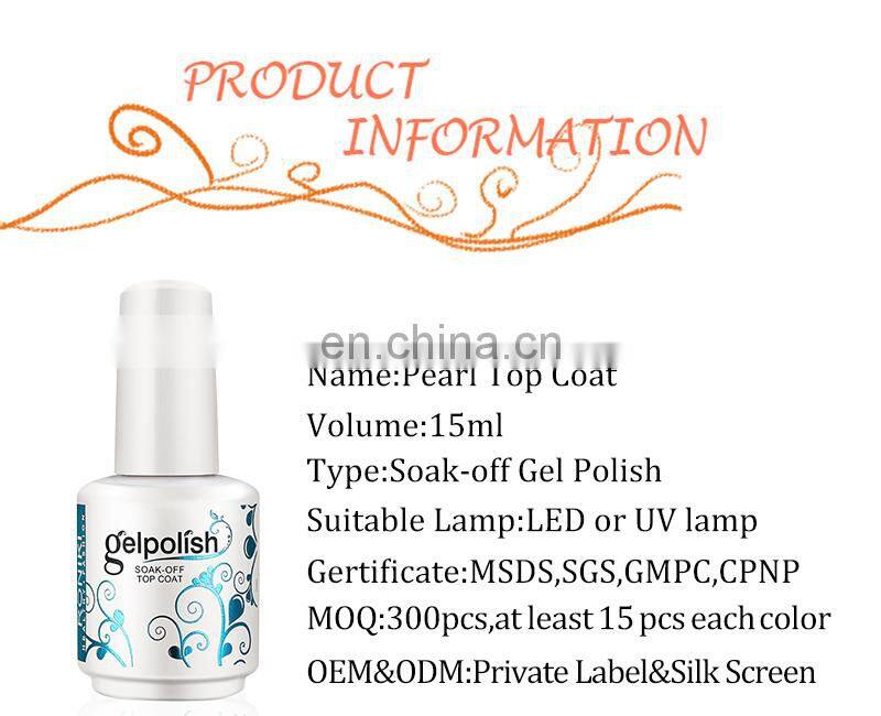 Wholesale UV gel RONIKI high gloss top coat gel polish 15ml 26colors pearl top coat