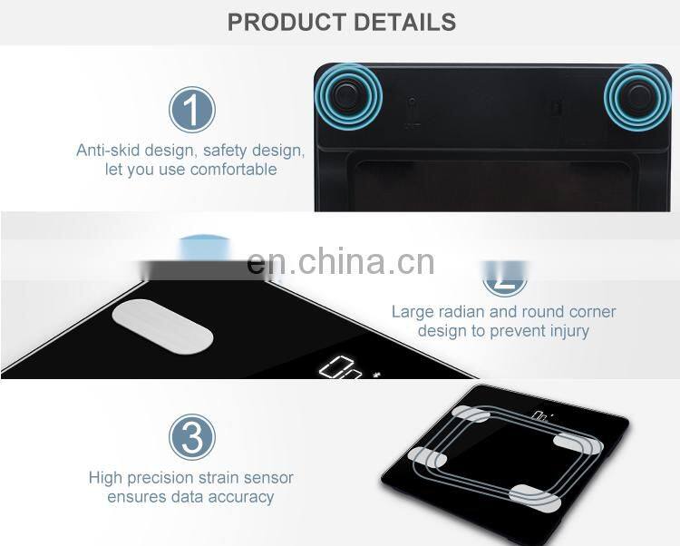 1Year Warranty Blue Tooth 180Kg Body Weight LCD Display Digital Bathroom Scale Glass Panel