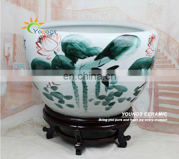 Large chinese hand painted lotus ceramic fish planter indoor decorative plant pots planters